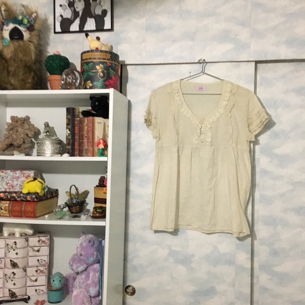 Cream Tan Button Top Ruffles